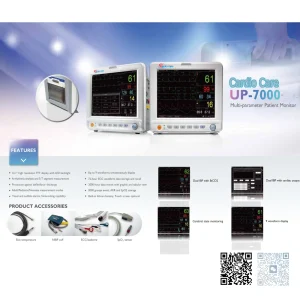 Cardio Care multi-parameter patient monitor displaying ECG, SpO2, NIBP and vital signs for ICU hospital monitoring